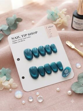 Teal Press-On Nails — Shimmer Teal Set